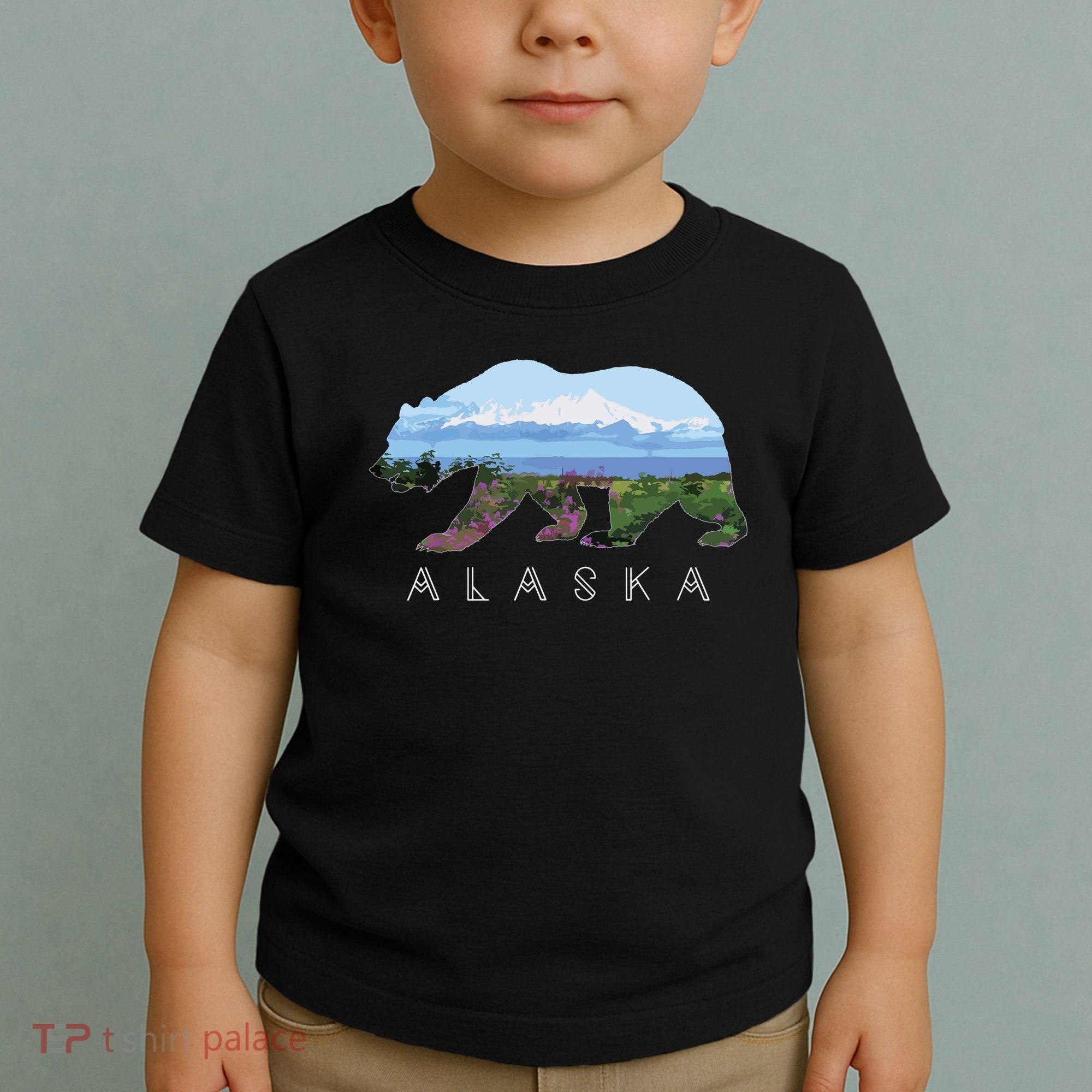 Alaskan Bear With Wildflowers Mountain Snow Toddler T-Shirt