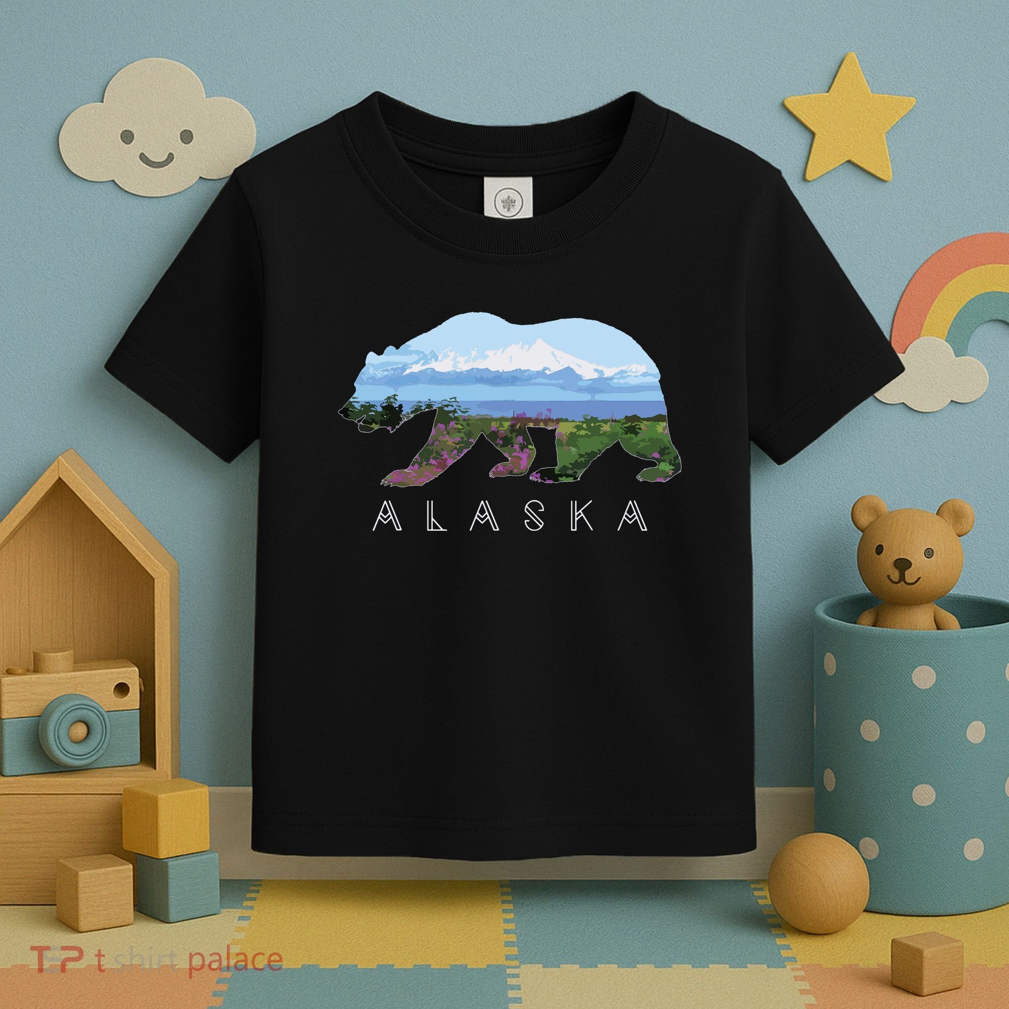Alaskan Bear With Wildflowers Mountain Snow Toddler T-Shirt