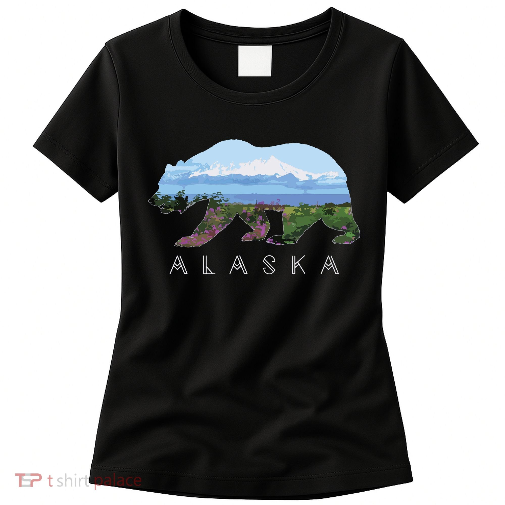 Alaskan Bear With Wildflowers Mountain Snow Women's T-Shirt