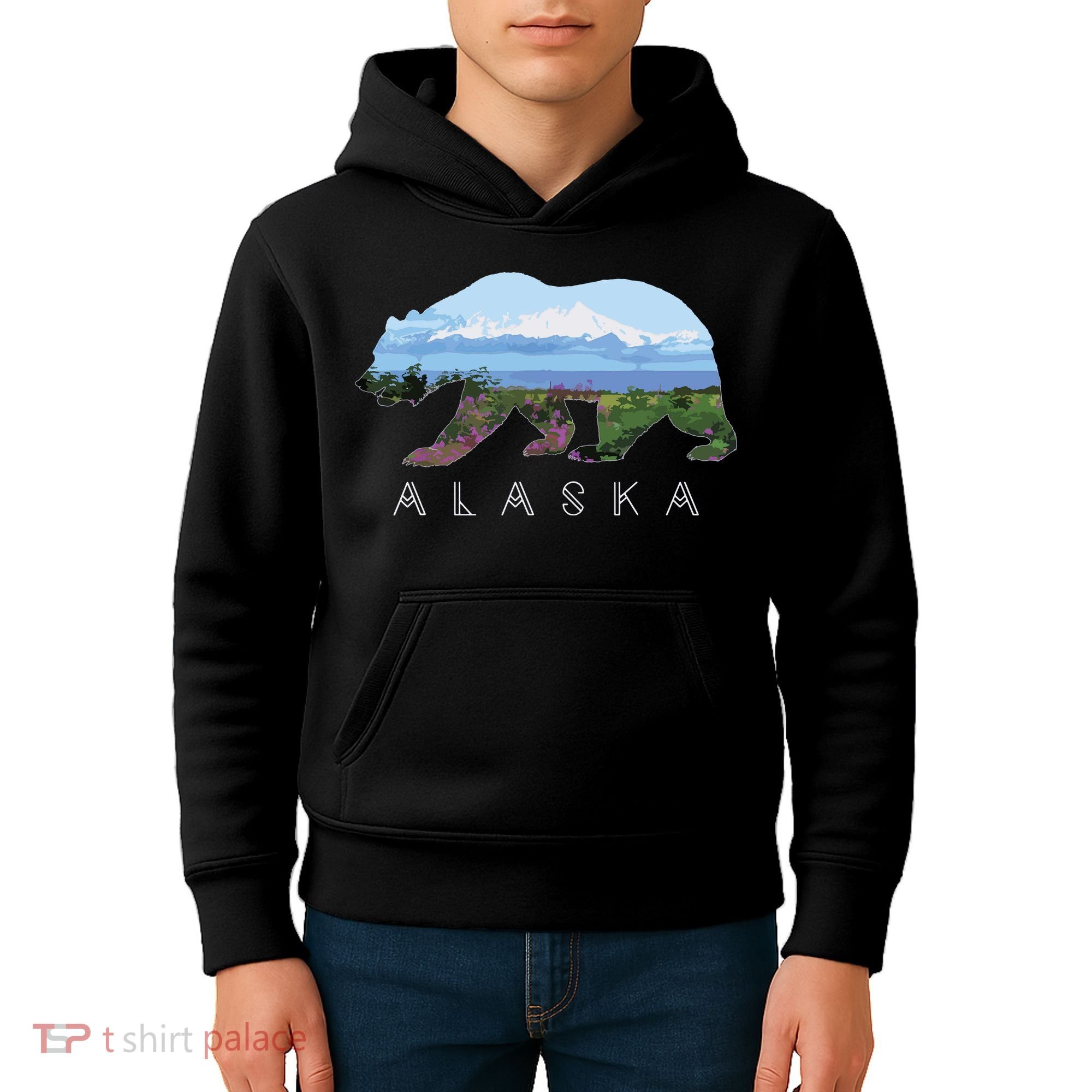 Alaskan Bear With Wildflowers Mountain Snow Kids Hoodie