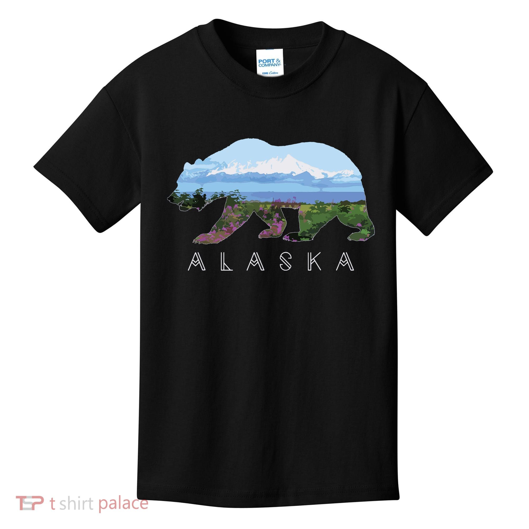 Alaskan Bear With Wildflowers Mountain Snow Kids T-Shirt