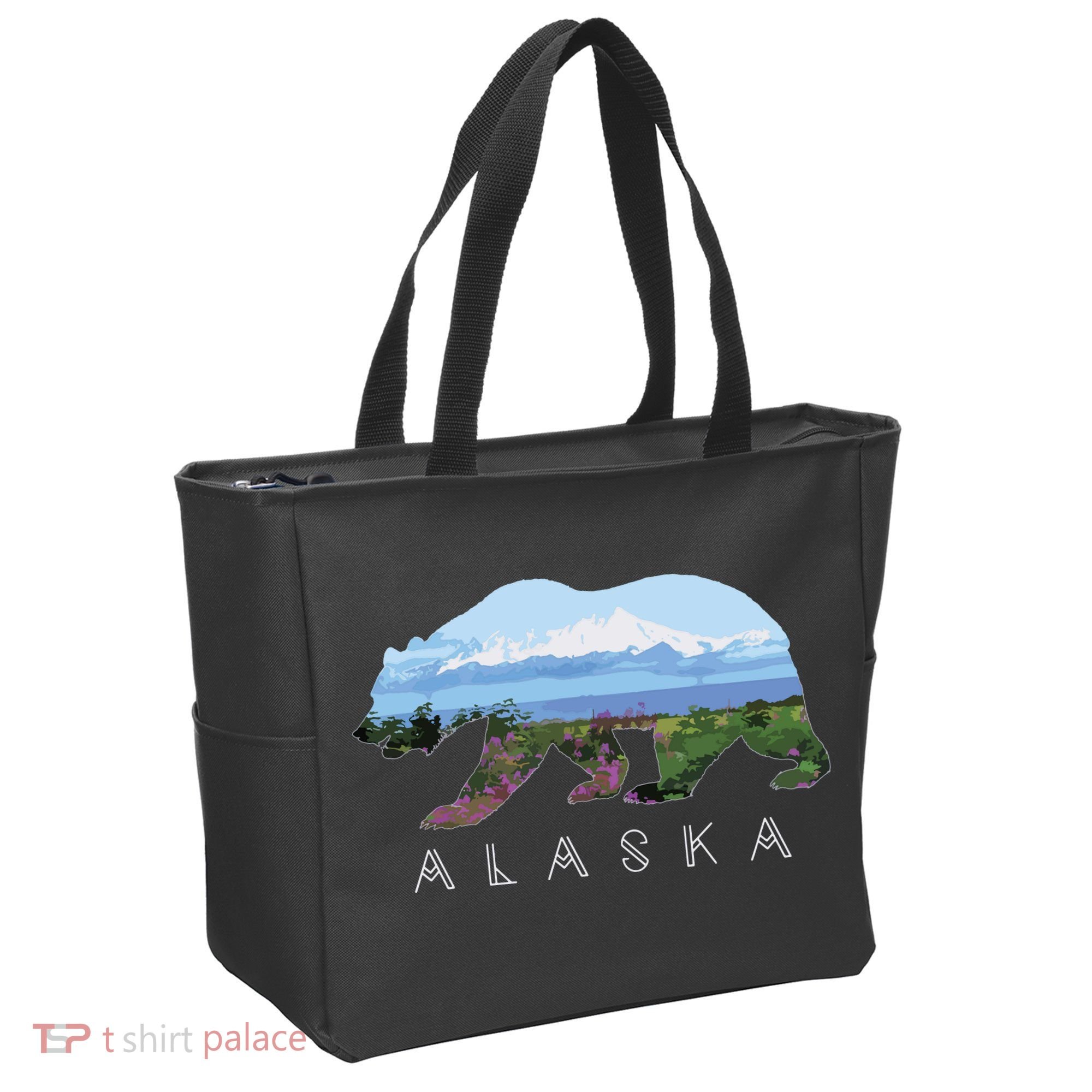 Alaskan Bear With Wildflowers Mountain Snow Tote Bag