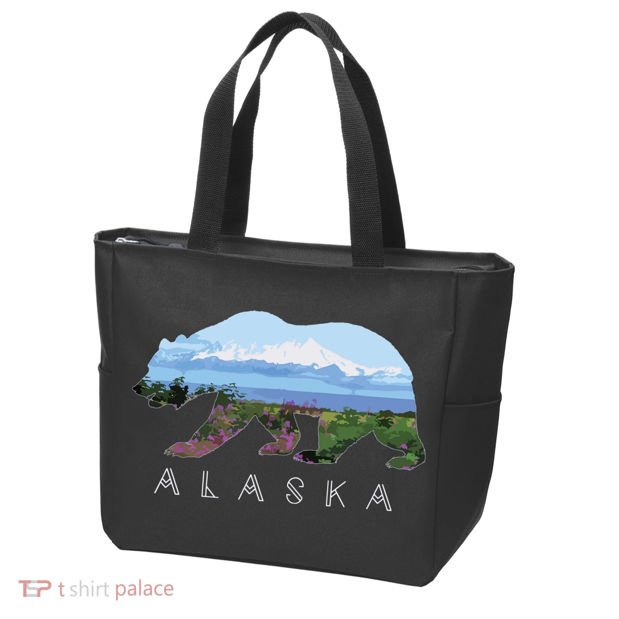 Alaskan Bear With Wildflowers Mountain Snow Tote Bag