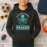 Always Be Yourself Unless You Can Be A Kraken Funny Octopus Kids Hoodie thumb 2