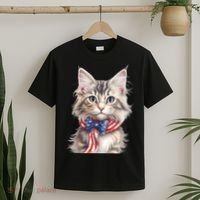 American Cat 4th Of July Cat Patriotic Cats Maine Coon Kitten T-Shirt thumb 2