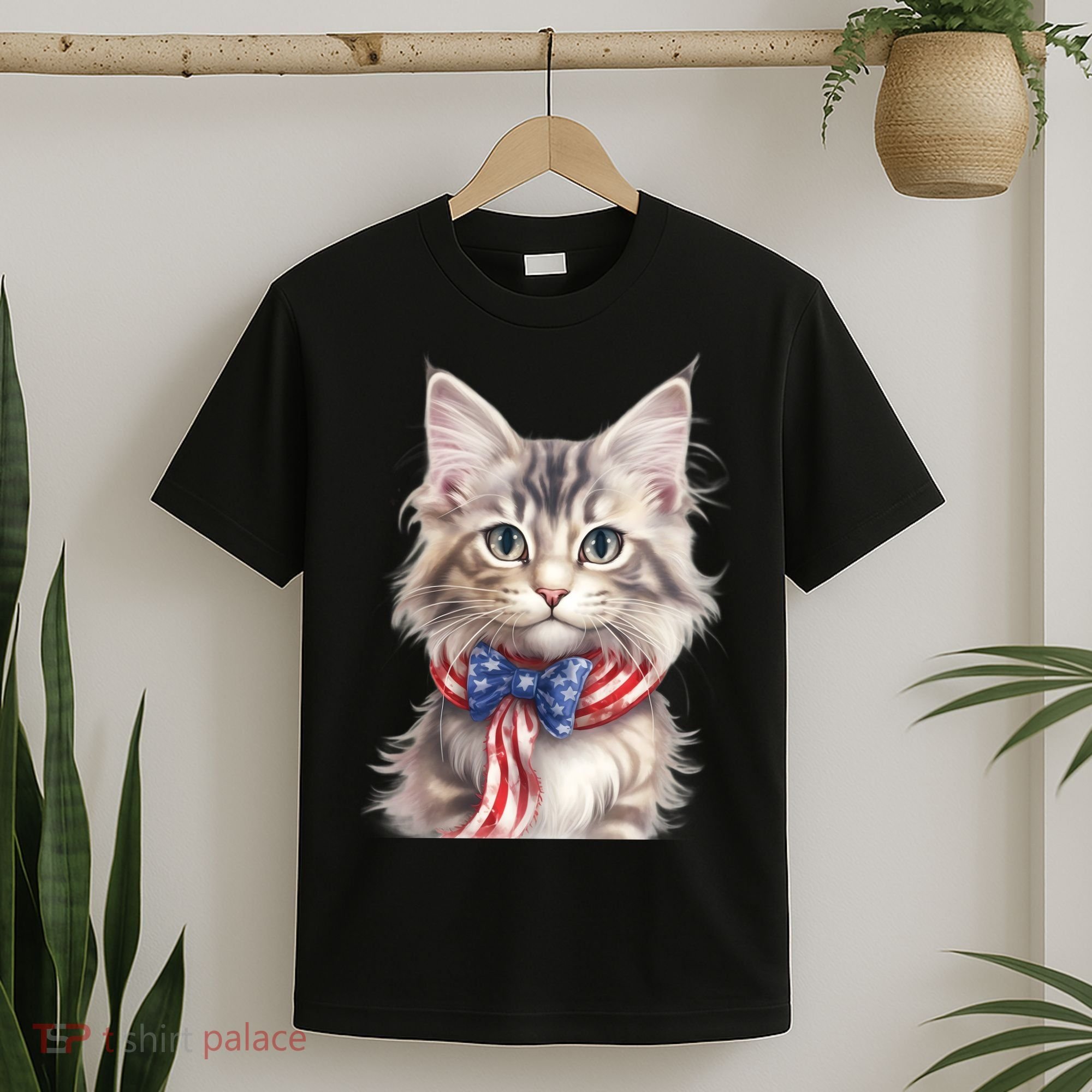 American Cat 4th Of July Cat Patriotic Cats Maine Coon Kitten T-Shirt