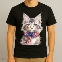 American Cat 4th Of July Cat Patriotic Cats Maine Coon Kitten T-Shirt thumb 3