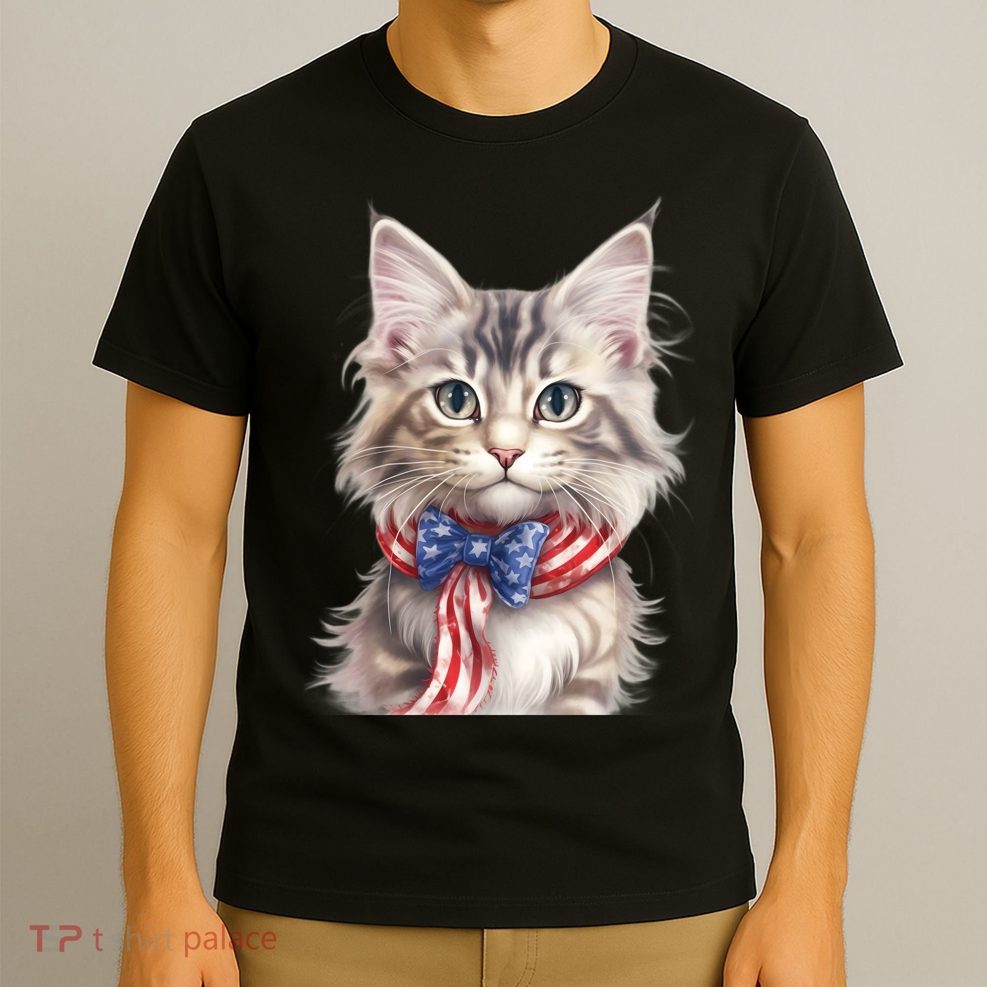 American Cat 4th Of July Cat Patriotic Cats Maine Coon Kitten T-Shirt