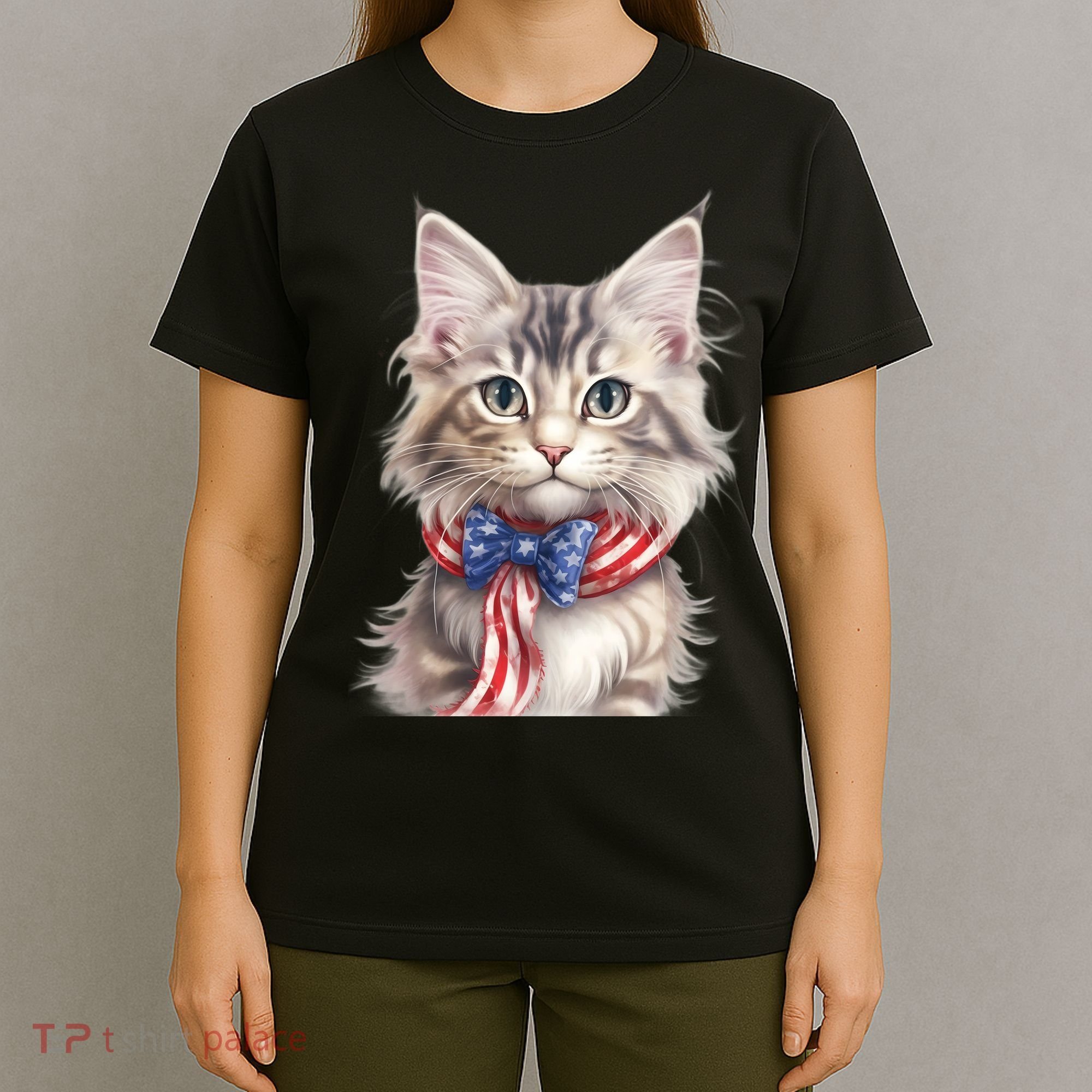 American Cat 4th Of July Cat Patriotic Cats Maine Coon Kitten T-Shirt