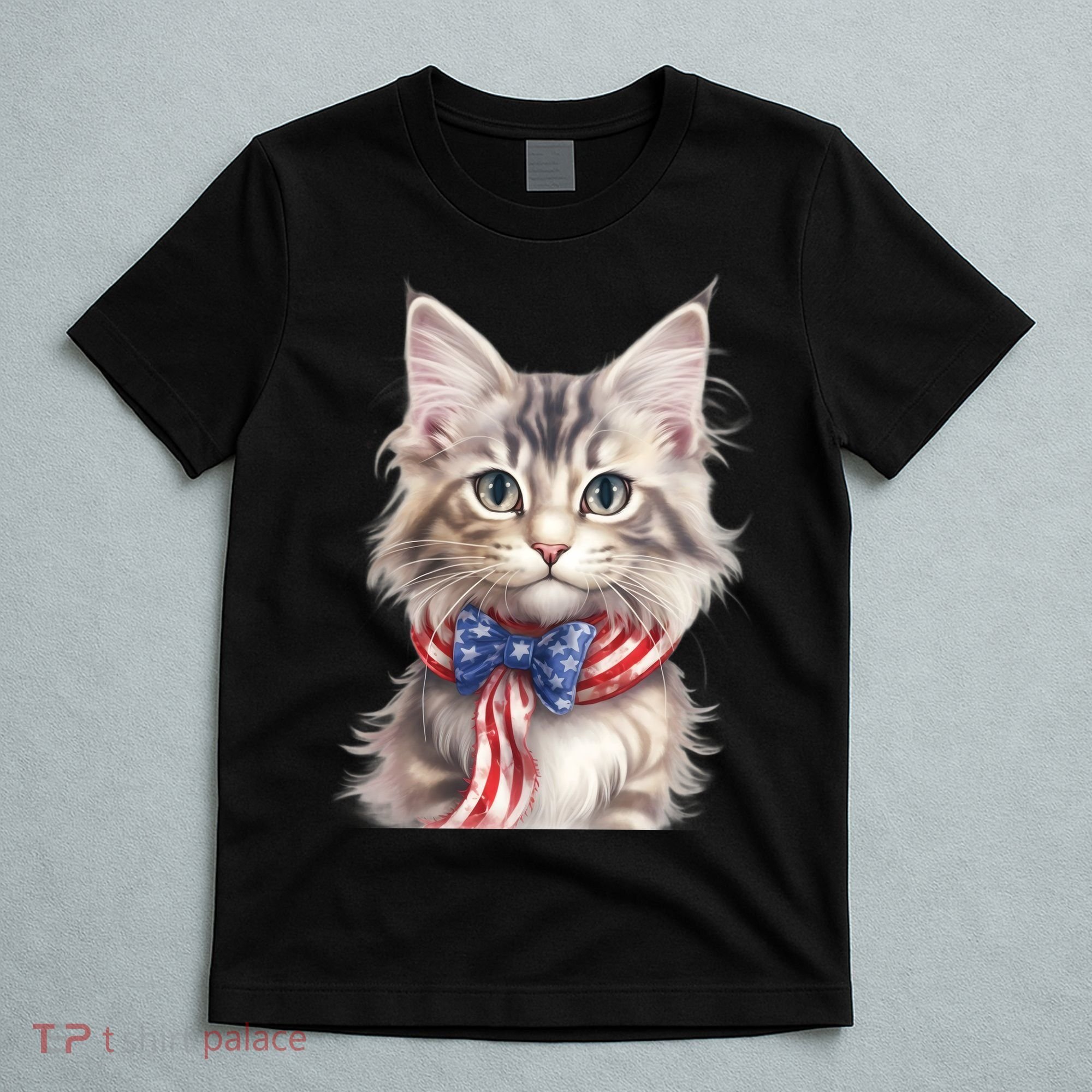 American Cat 4th Of July Cat Patriotic Cats Maine Coon Kitten T-Shirt