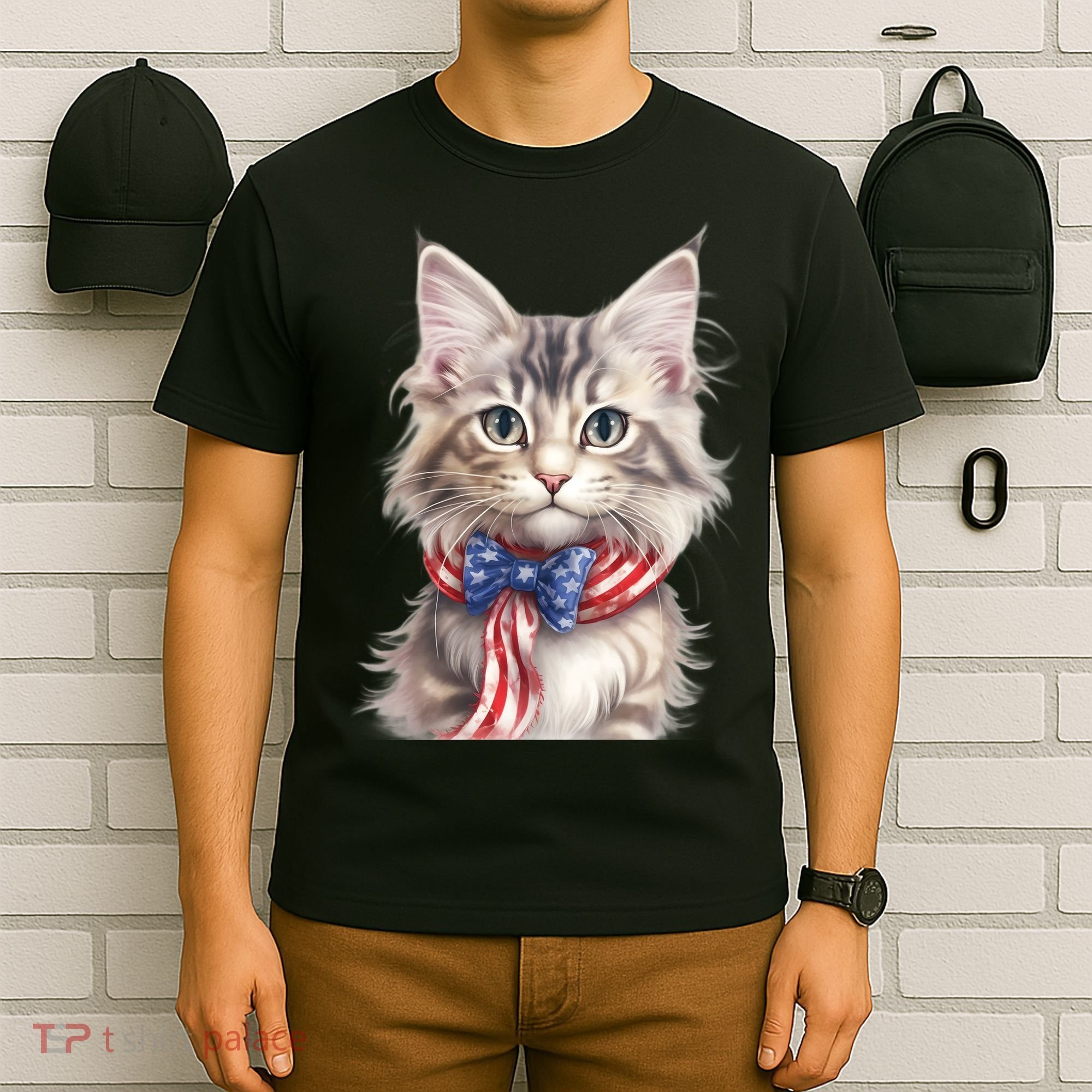 American Cat 4th Of July Cat Patriotic Cats Maine Coon Kitten T-Shirt