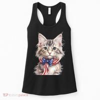 American Cat 4th Of July Cat Patriotic Cats Maine Coon Kitten Women's Tank Top thumb 0