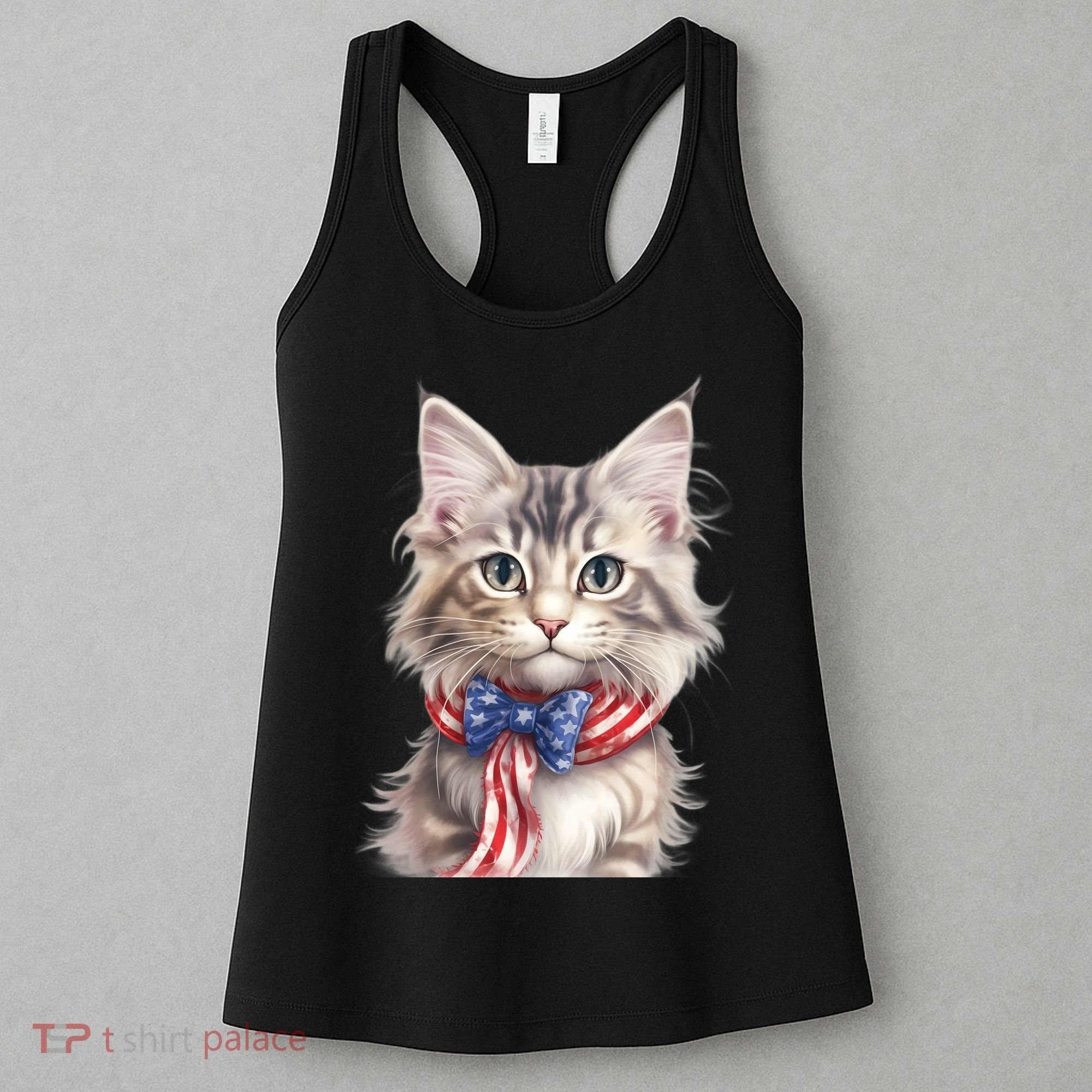 American Cat 4th Of July Cat Patriotic Cats Maine Coon Kitten Women's Tank Top