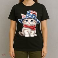 American Cat 4th Of July Cat Patriotic Cats Savannah Kitten T-Shirt thumb 4