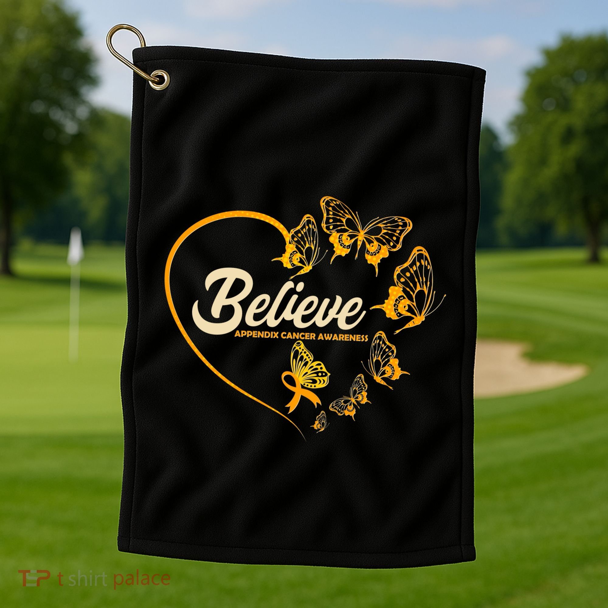 Appendix Cancer Awareness Believe Butterfly Heart Golf Towel