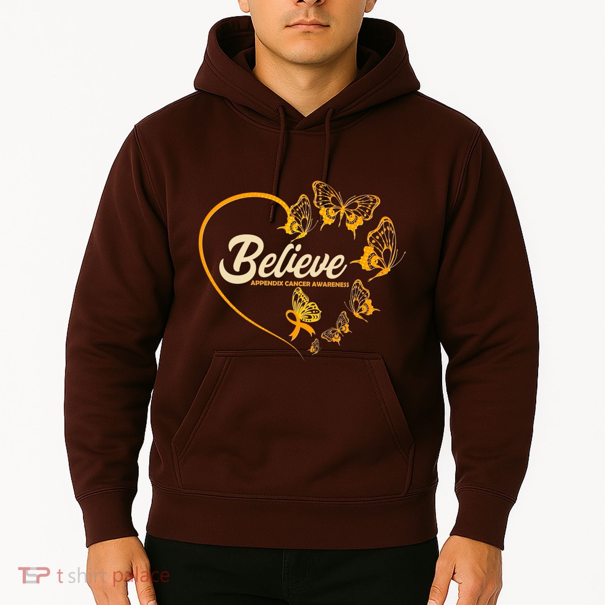 Appendix Cancer Awareness Believe Butterfly Heart Hoodie