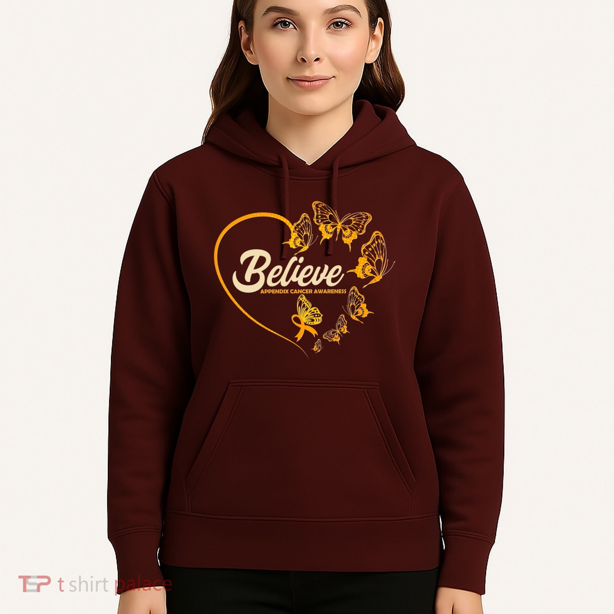 Appendix Cancer Awareness Believe Butterfly Heart Hoodie