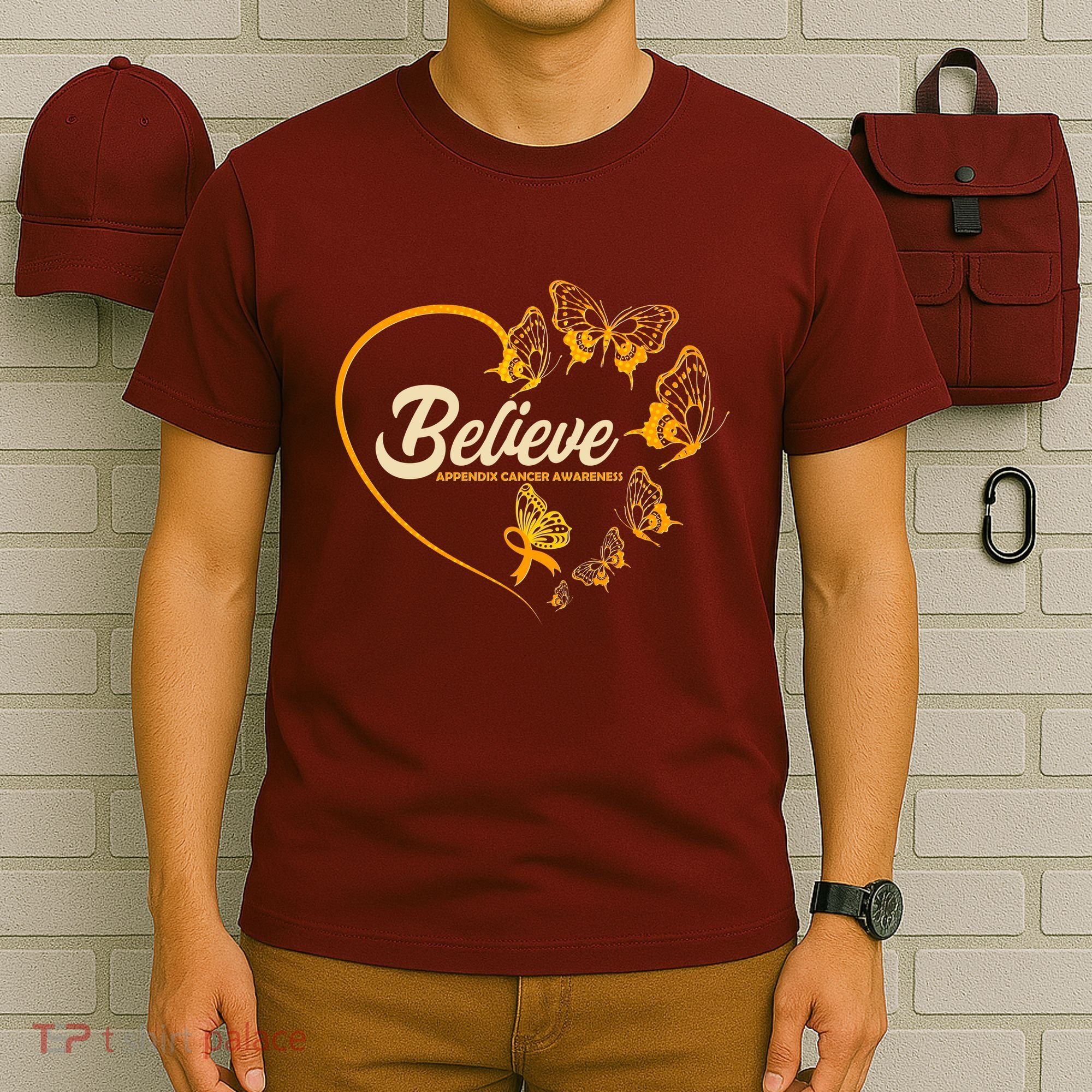 Appendix Cancer Awareness Believe Butterfly Heart T-Shirt