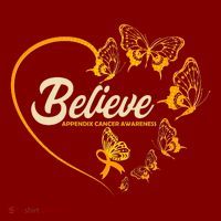 Appendix Cancer Awareness Believe Butterfly Heart T-Shirt thumb 7