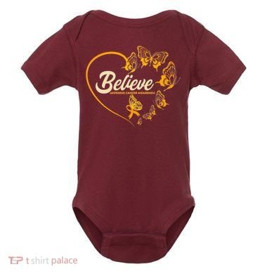 Appendix Cancer Awareness Believe Butterfly Heart Baby Bodysuit