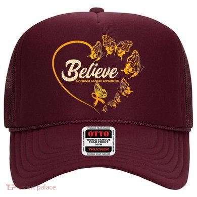Appendix Cancer Awareness Believe Butterfly Heart Hat