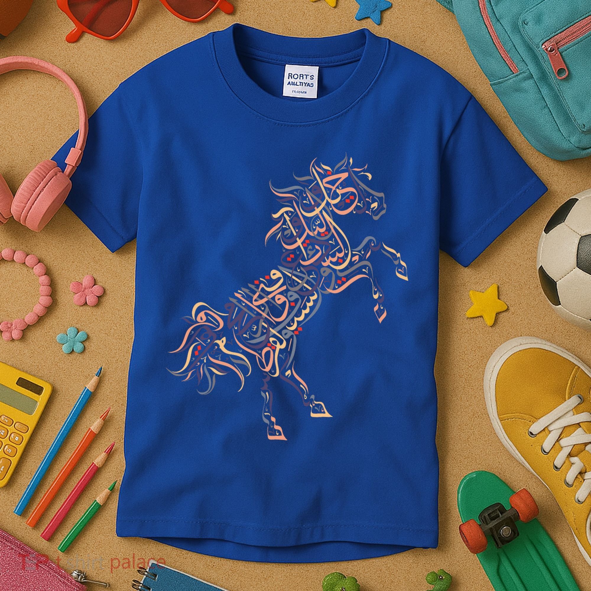 Arabic Calligraphy Arabian Horse Al Mutanabbi Poem Kids T-Shirt
