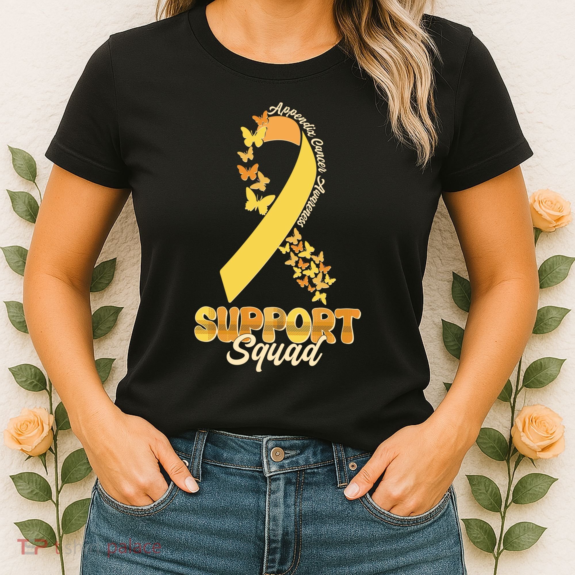 Appendix Cancer Awareness Support Squad Ribbon Butterflies Women's T-Shirt