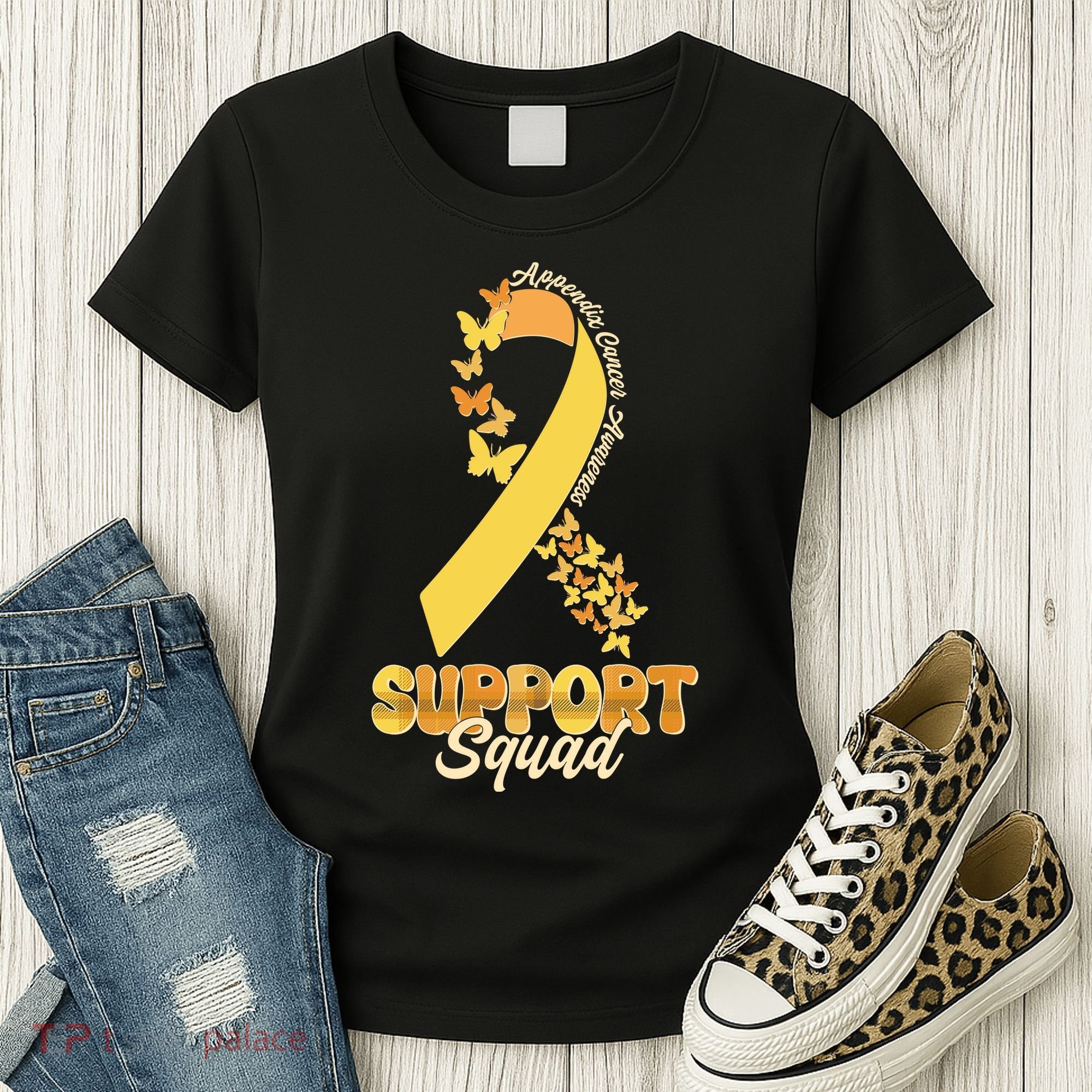 Appendix Cancer Awareness Support Squad Ribbon Butterflies Women's T-Shirt