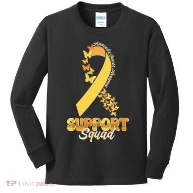 Appendix Cancer Awareness Support Squad Ribbon Butterflies Kids Long Sleeve Shirt