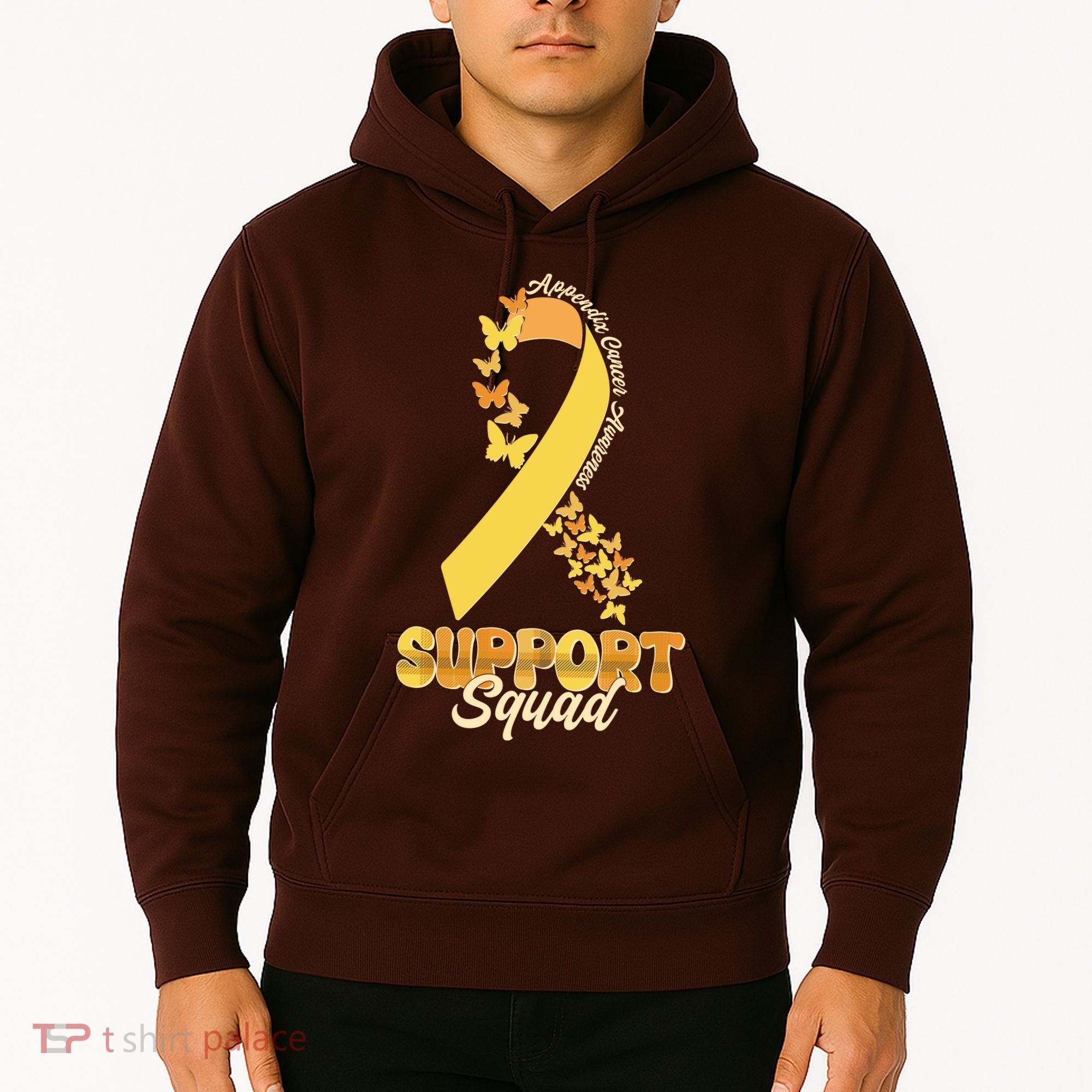 Appendix Cancer Awareness Support Squad Ribbon Butterflies Hoodie