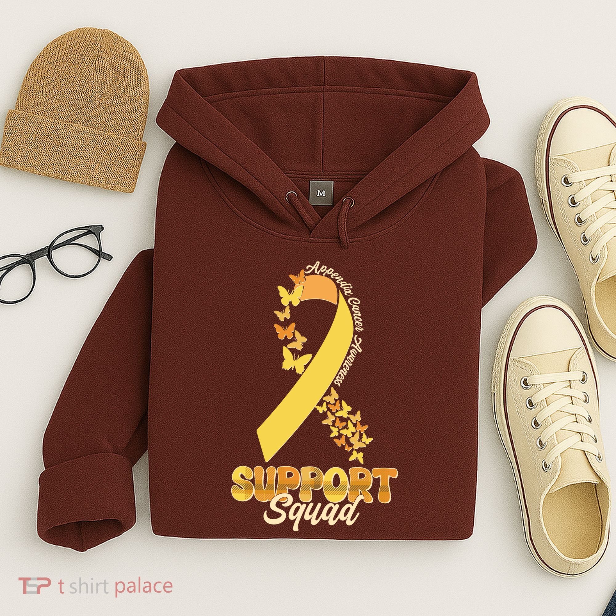Appendix Cancer Awareness Support Squad Ribbon Butterflies Hoodie