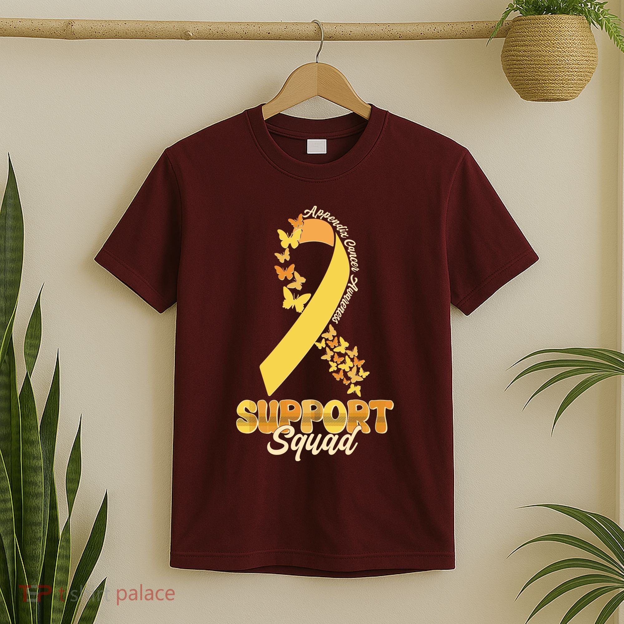 Appendix Cancer Awareness Support Squad Ribbon Butterflies T-Shirt