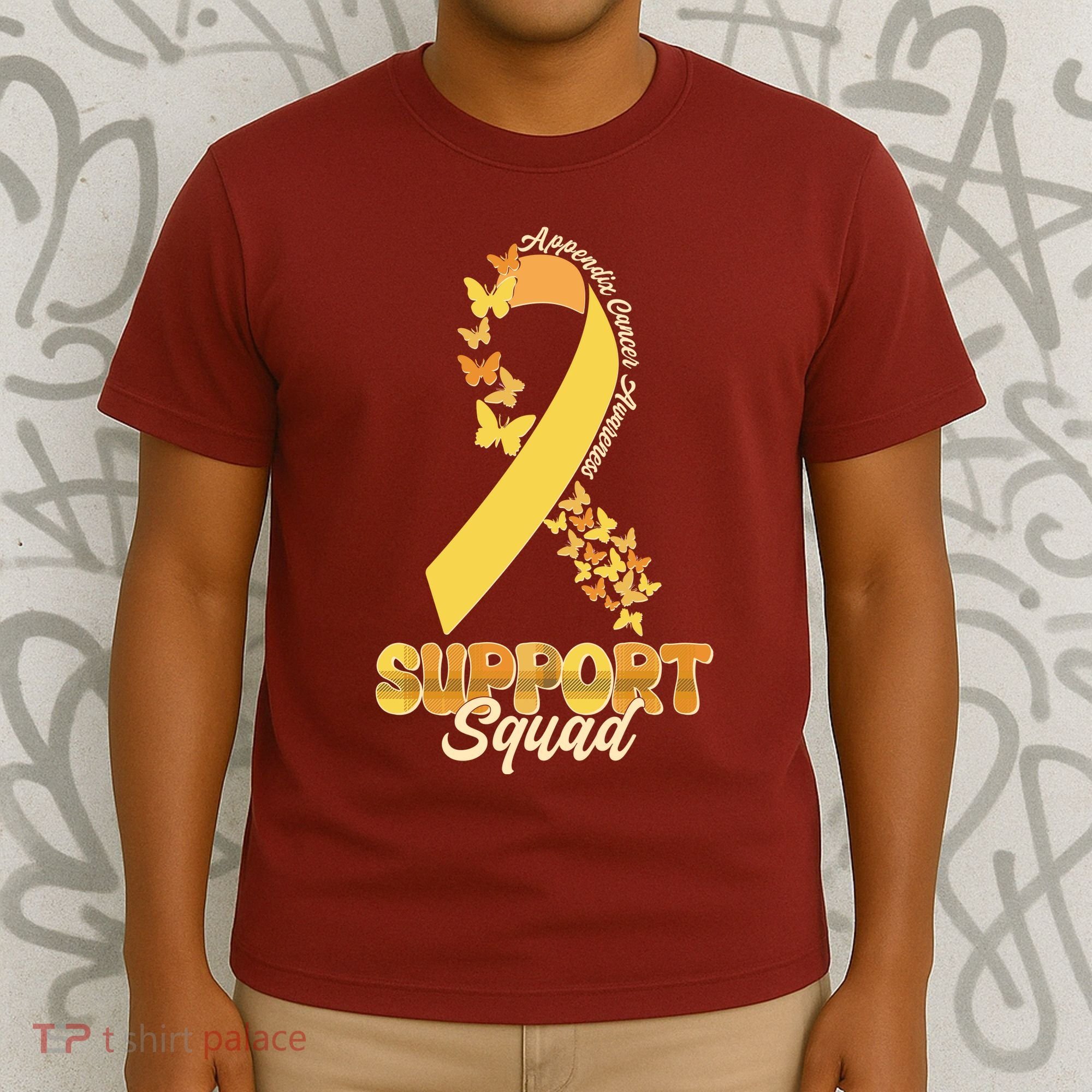 Appendix Cancer Awareness Support Squad Ribbon Butterflies T-Shirt