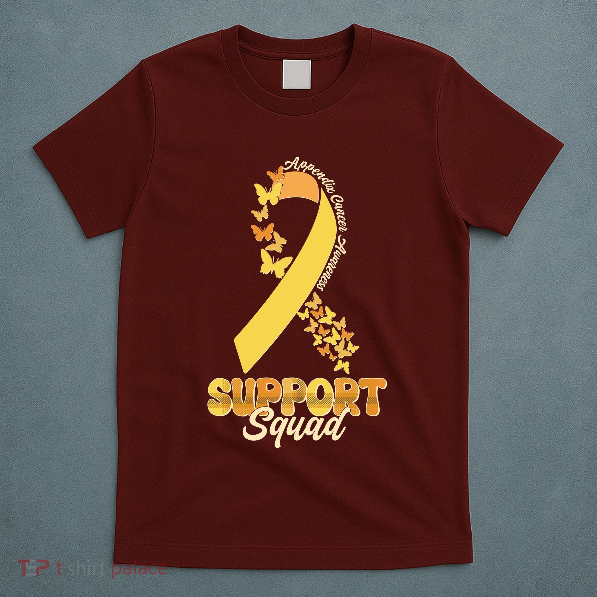 Appendix Cancer Awareness Support Squad Ribbon Butterflies T-Shirt