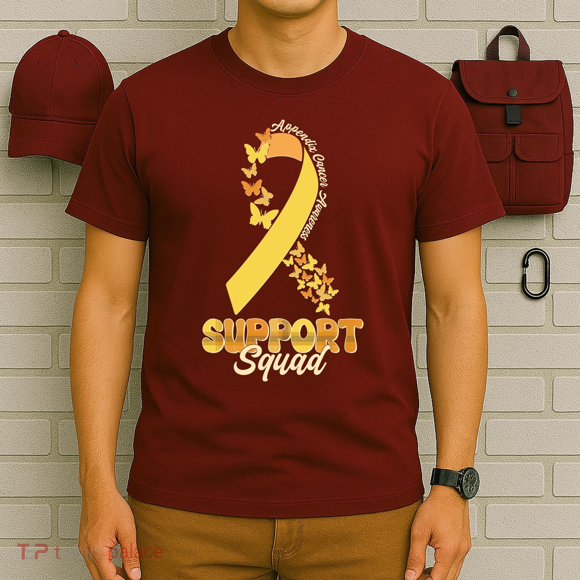 Appendix Cancer Awareness Support Squad Ribbon Butterflies T-Shirt