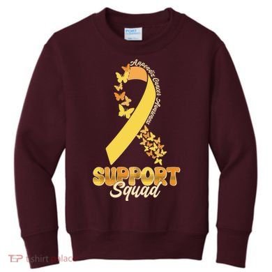 Appendix Cancer Awareness Support Squad Ribbon Butterflies Kids Sweatshirt