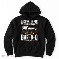 A Cow A Pig And A Chicken Walk Into A Bar B Q The End BBQ Hoodie thumb 0