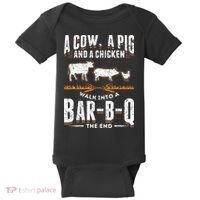 A Cow A Pig And A Chicken Walk Into A Bar B Q The End BBQ Baby Bodysuit thumb 0