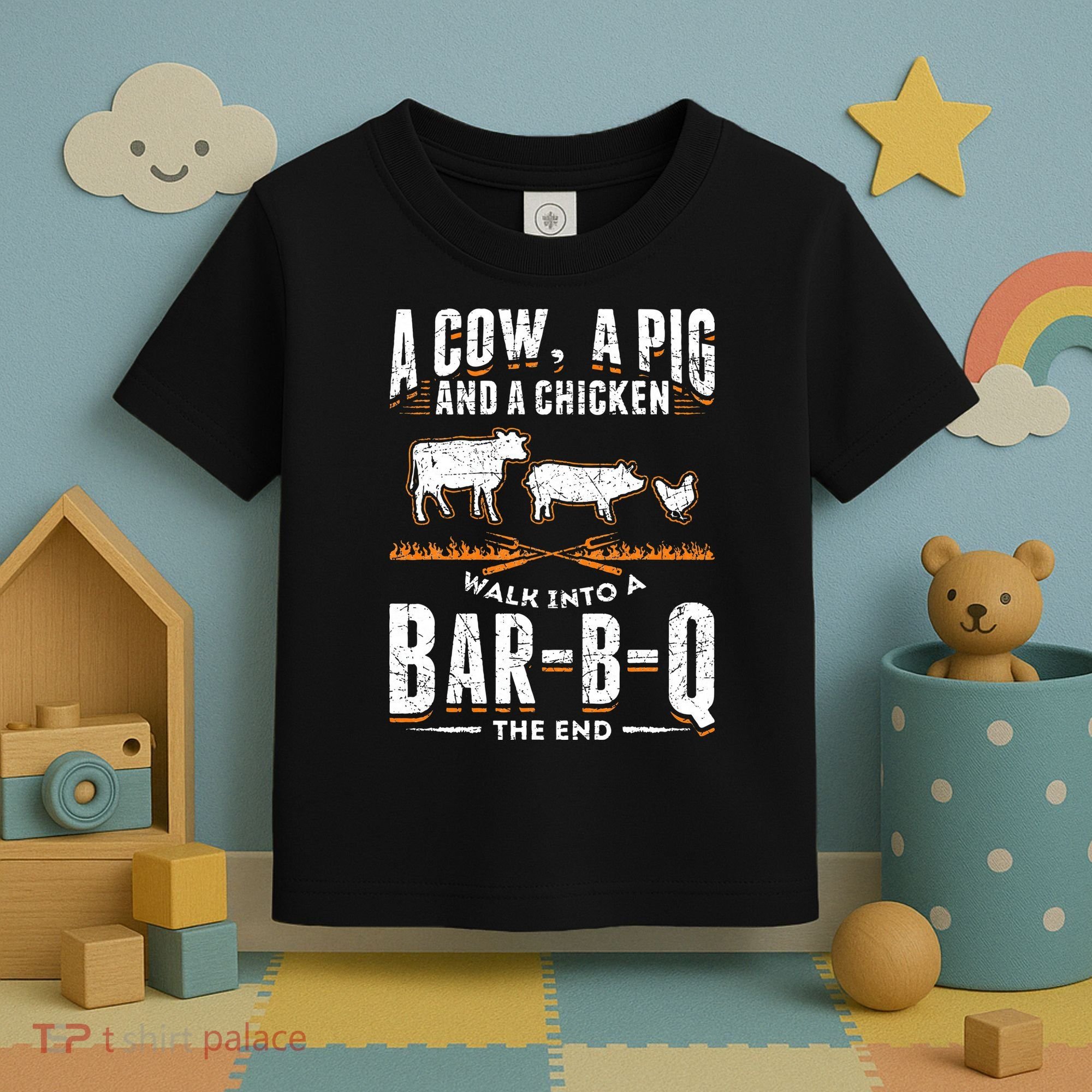 A Cow A Pig And A Chicken Walk Into A Bar B Q The End BBQ Toddler T-Shirt
