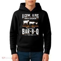 A Cow A Pig And A Chicken Walk Into A Bar B Q The End BBQ Kids Hoodie thumb 4