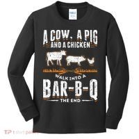 A Cow A Pig And A Chicken Walk Into A Bar B Q The End BBQ Kids Long Sleeve Shirt thumb 0