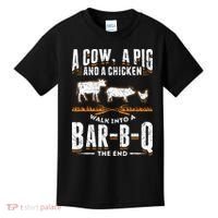 A Cow A Pig And A Chicken Walk Into A Bar B Q The End BBQ Kids T-Shirt thumb 0