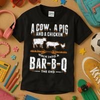A Cow A Pig And A Chicken Walk Into A Bar B Q The End BBQ Kids T-Shirt thumb 3
