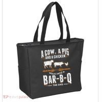 A Cow A Pig And A Chicken Walk Into A Bar B Q The End BBQ Tote Bag thumb 2