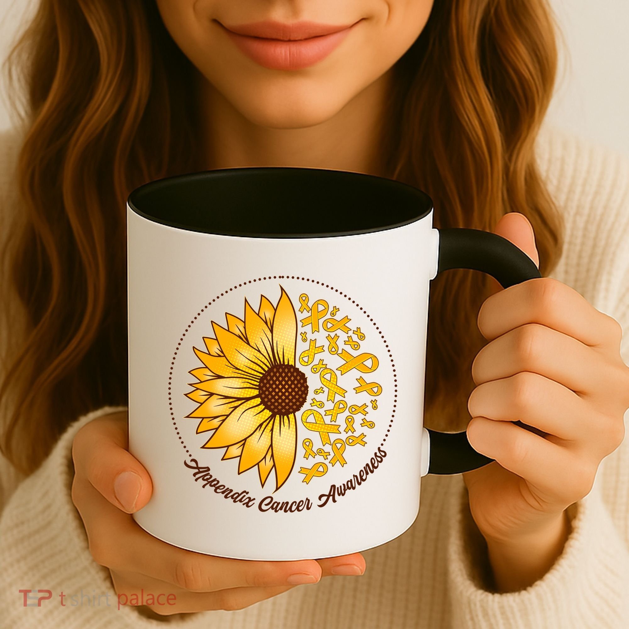 Appendix Cancer Awareness Sunflower Ribbons Coffee Mug