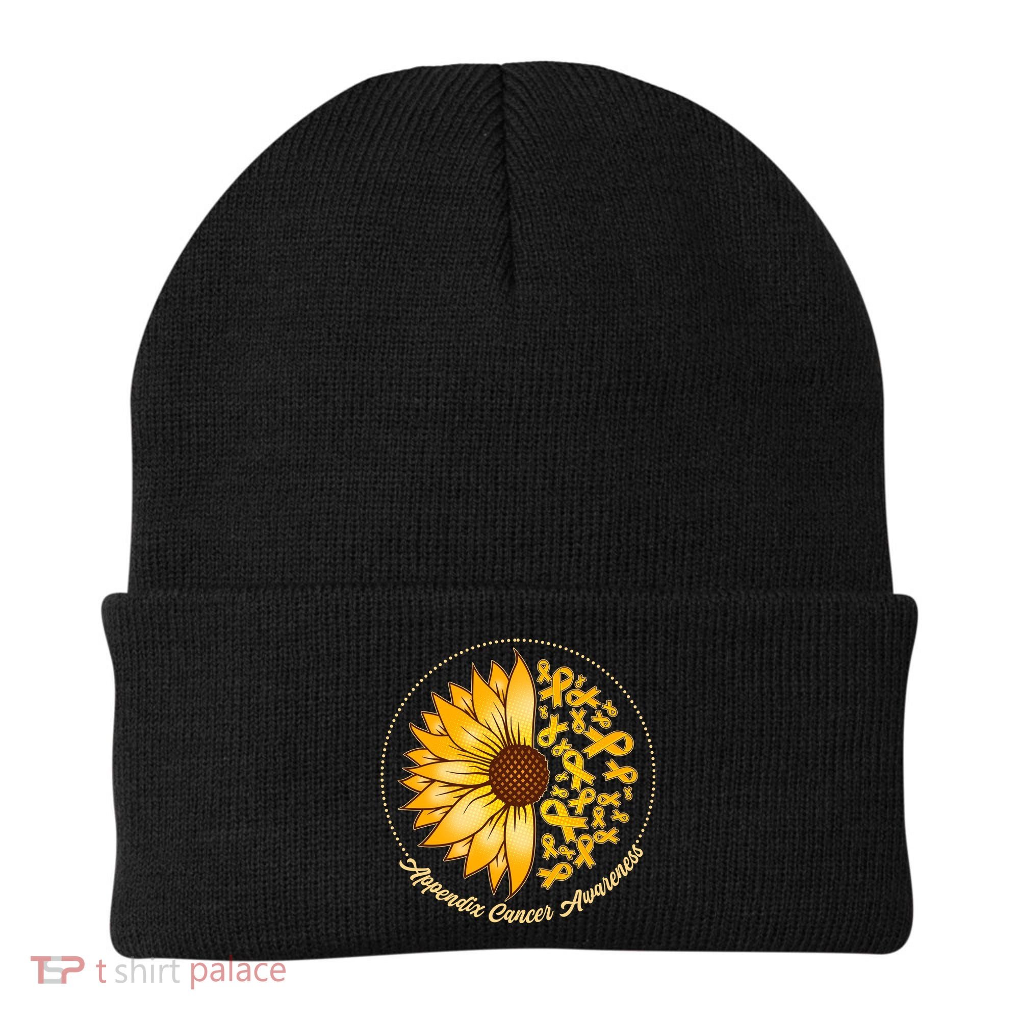 Appendix Cancer Awareness Sunflower Ribbons Beanie