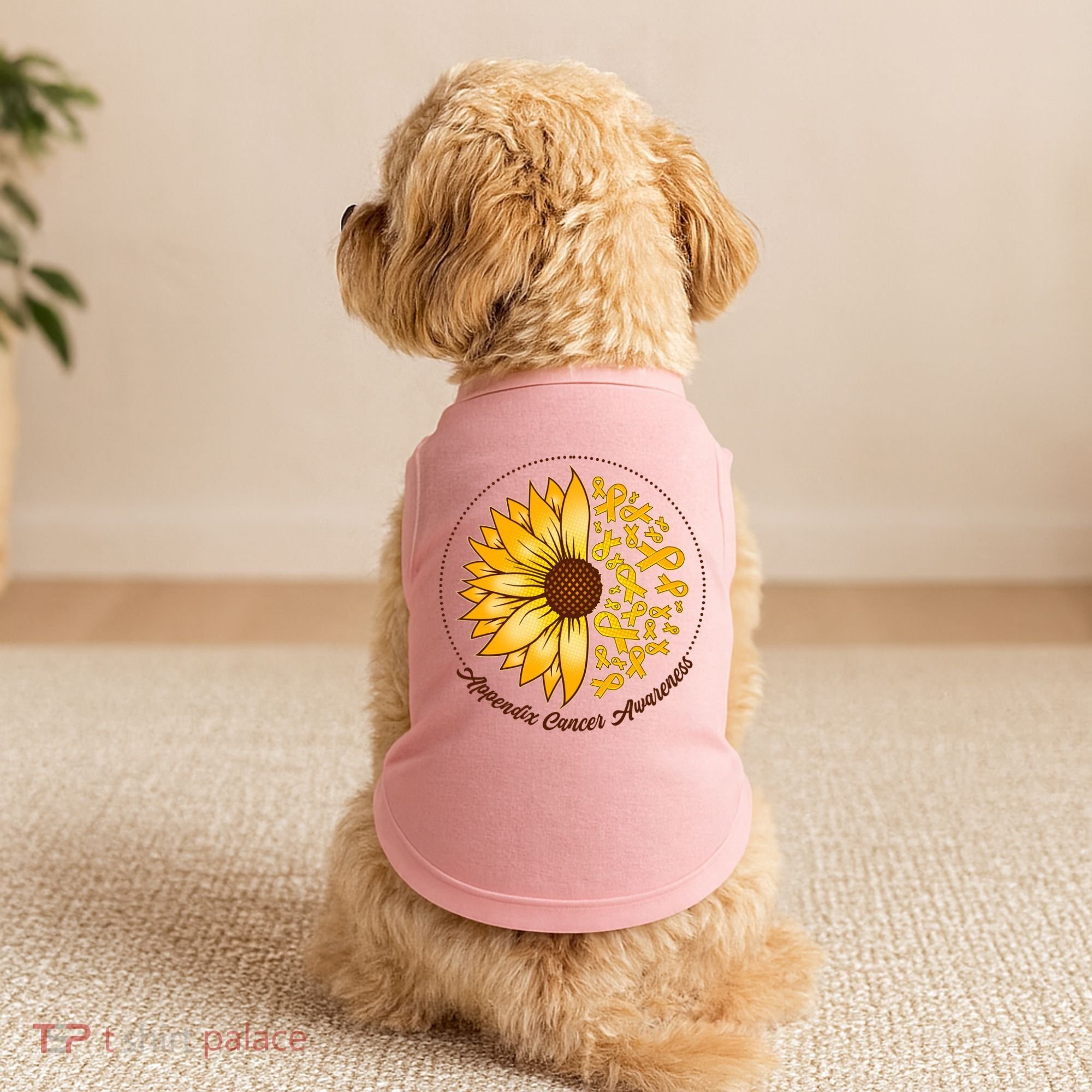 Appendix Cancer Awareness Sunflower Ribbons Doggie Tank