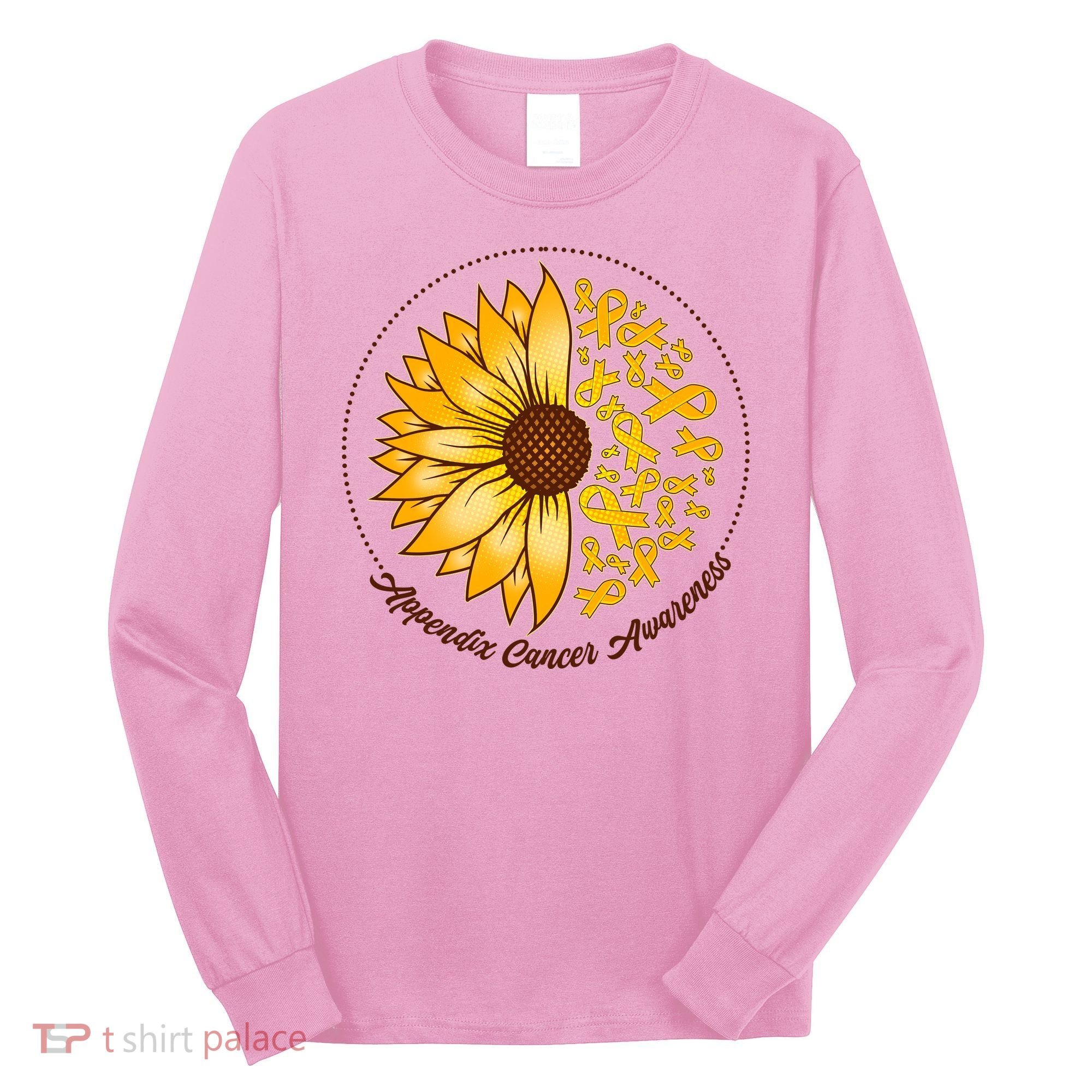 Appendix Cancer Awareness Sunflower Ribbons Long Sleeve Shirt