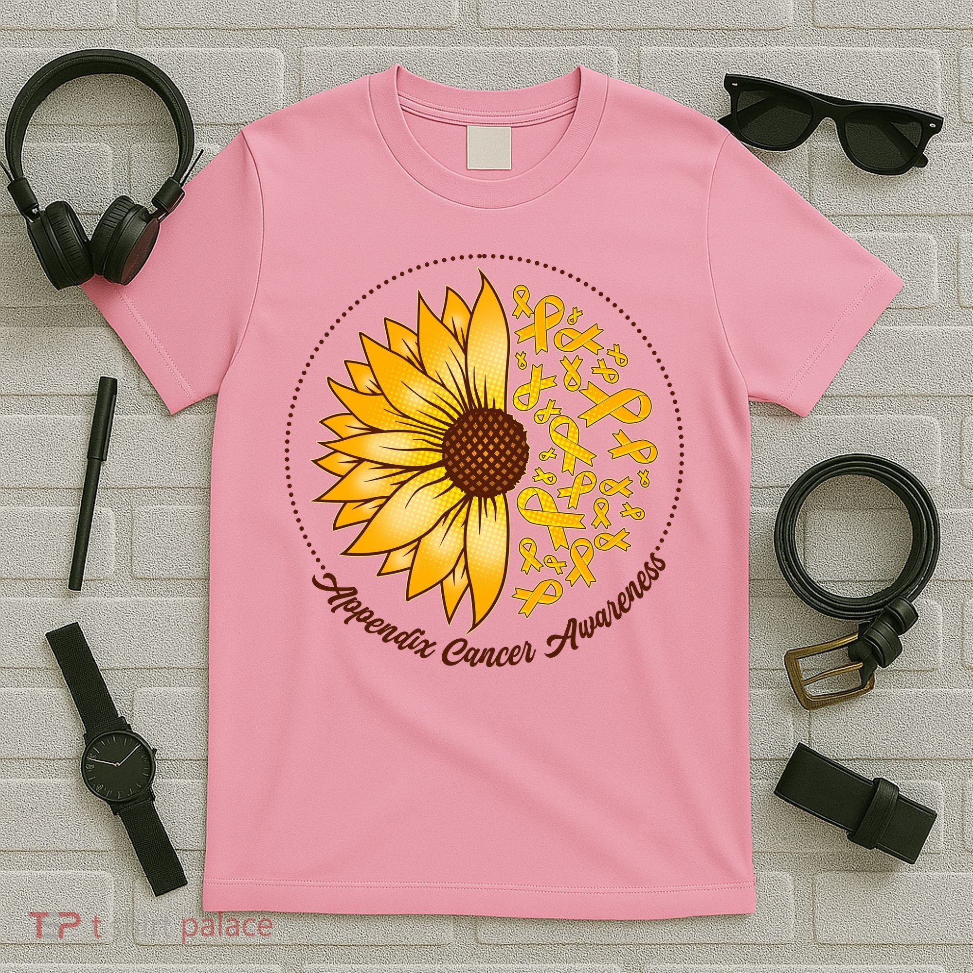 Appendix Cancer Awareness Sunflower Ribbons T-Shirt