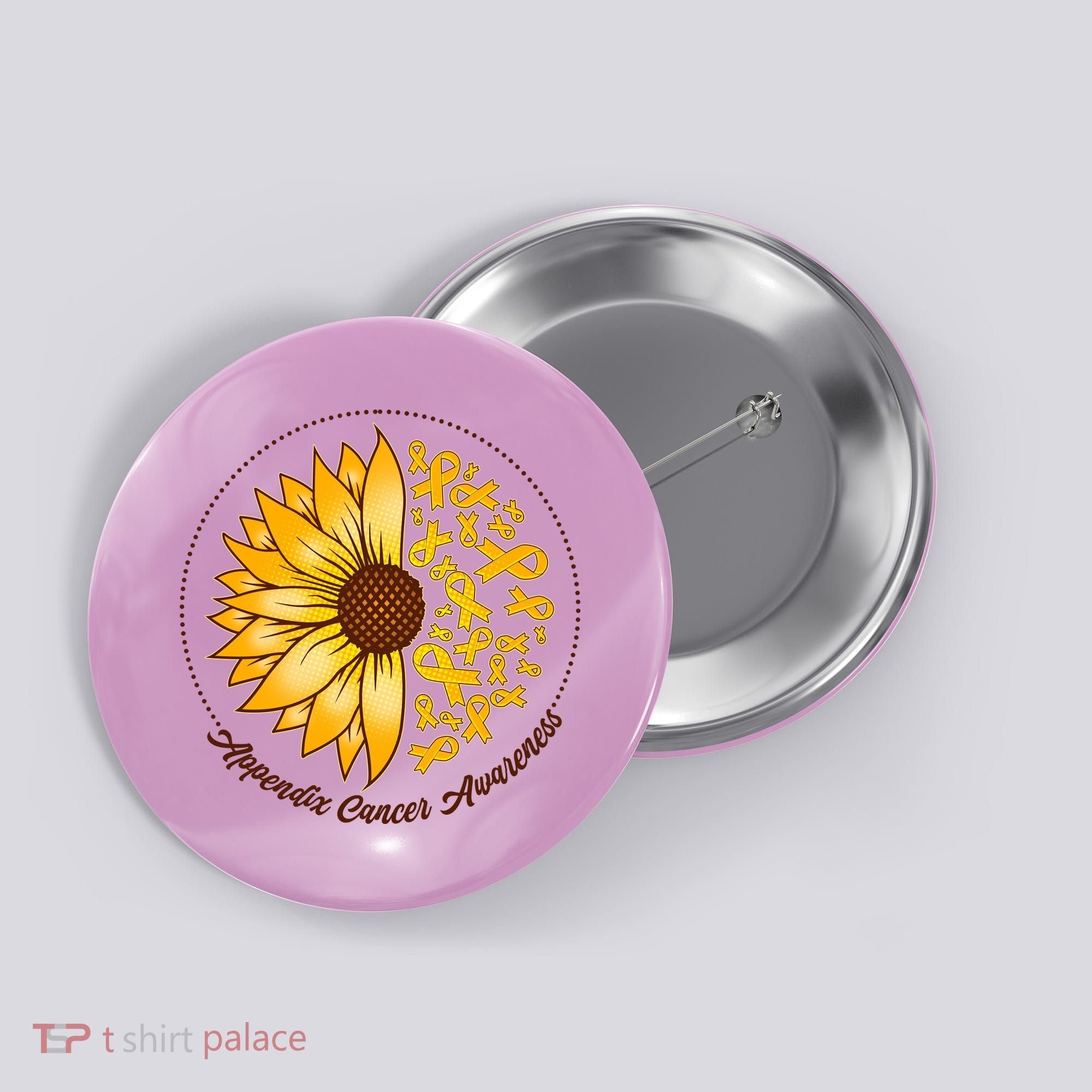 Appendix Cancer Awareness Sunflower Ribbons Button